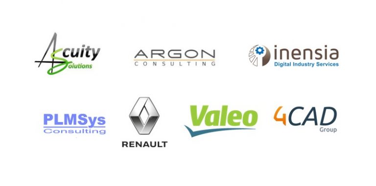 Logos des nouveaux adhérents : Acuity Solutions, Argon Consulting, Inensia, PLMSys Consulting, Renault, Valeo et 4CAD Group